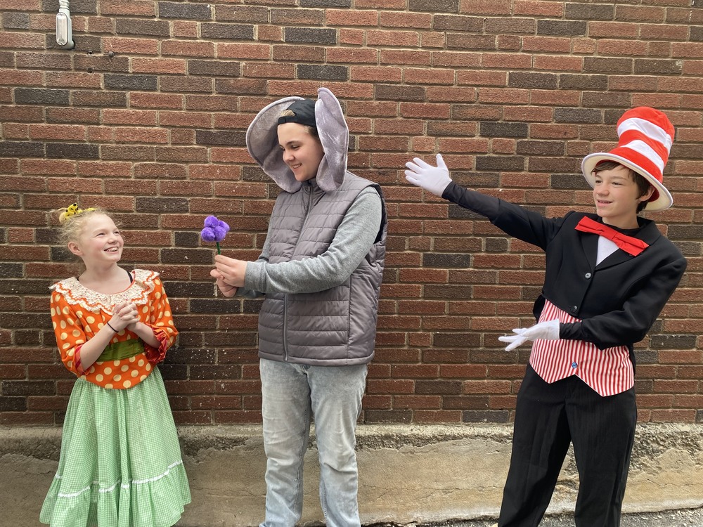 Pictured are Isla Stack (Jojo), Paxton Brownell (Horton), and Mason Hutchinson (Cat in the Hat)