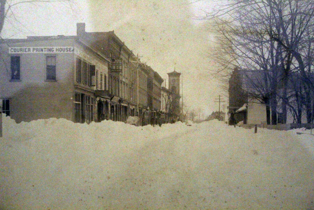 old photo of snow covered downtown Chatham.