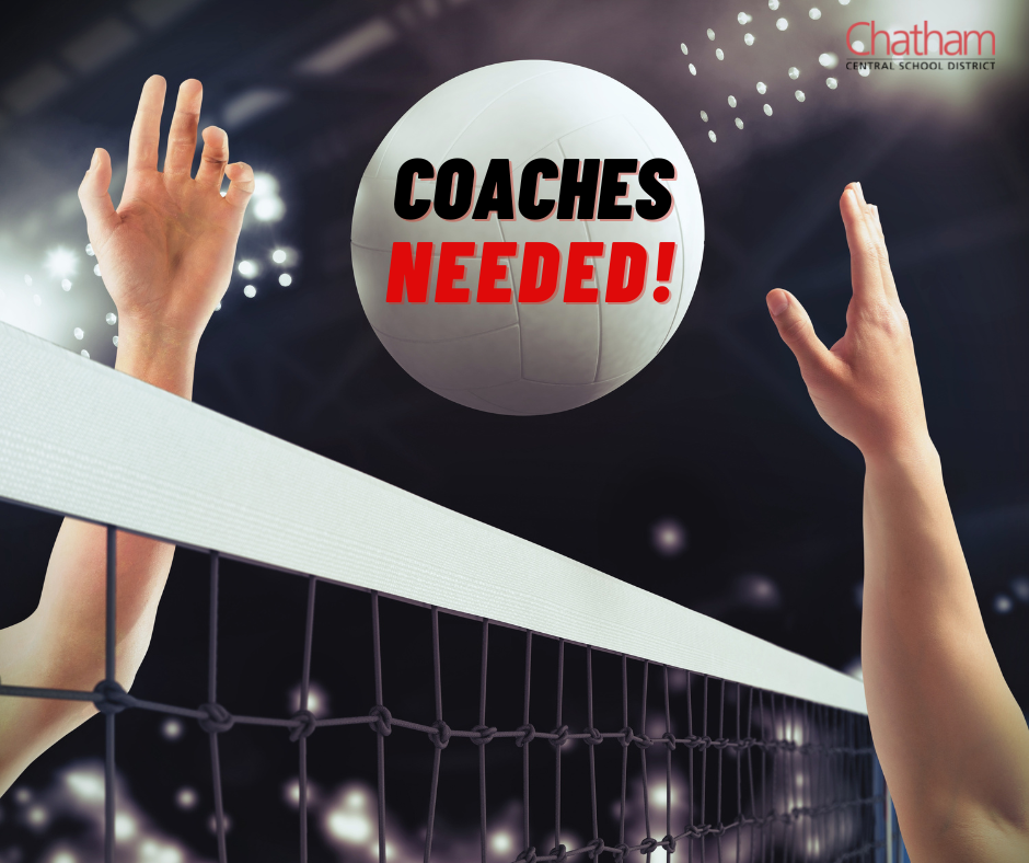 VOLLEY BALL AND HANDS ABOVE NET WITH THE WORDS COACHES NEEDED