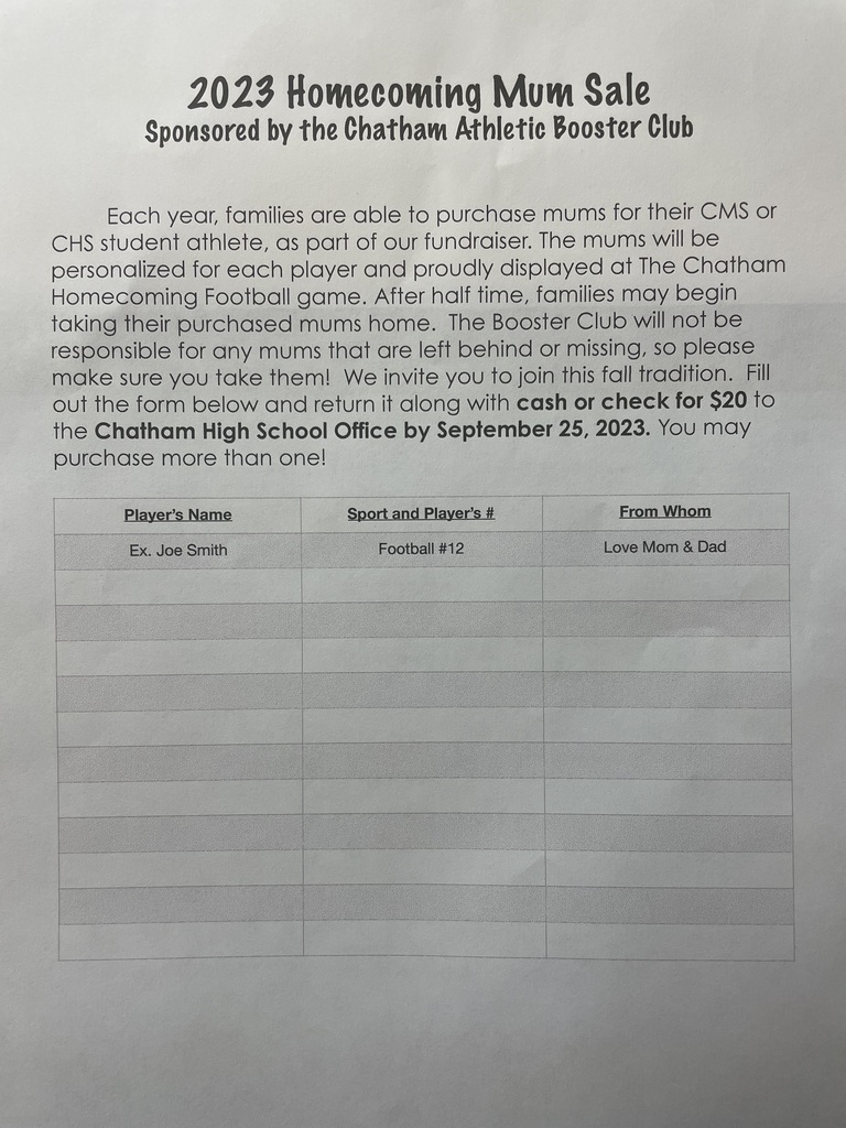 Homecoming Mum Sale order form
