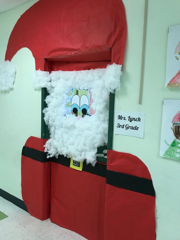 Door decorated as Santa
