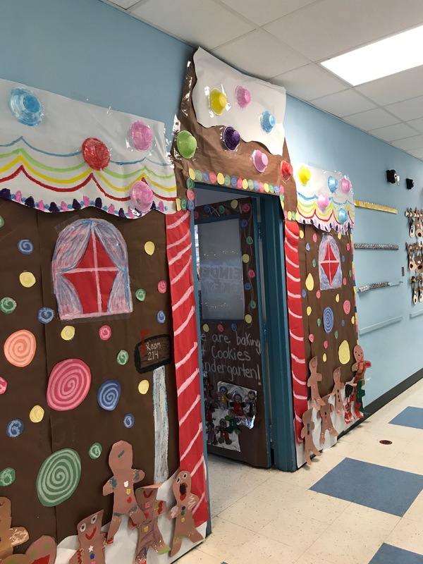 Door decorated as Gingerbread House