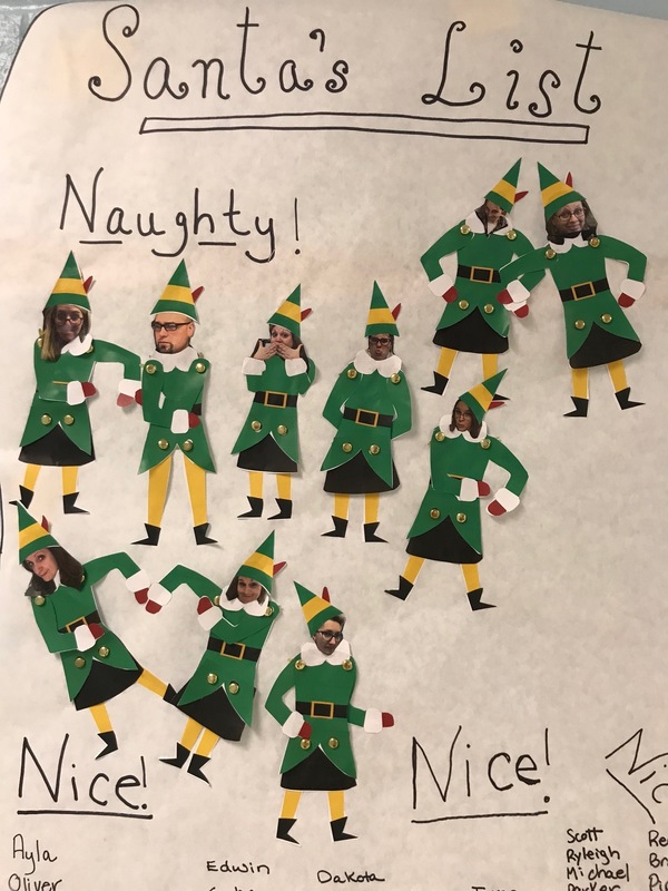 Naughty and nice list with staff as elves