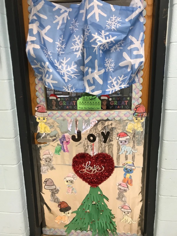 Door decorated as winter wonderland