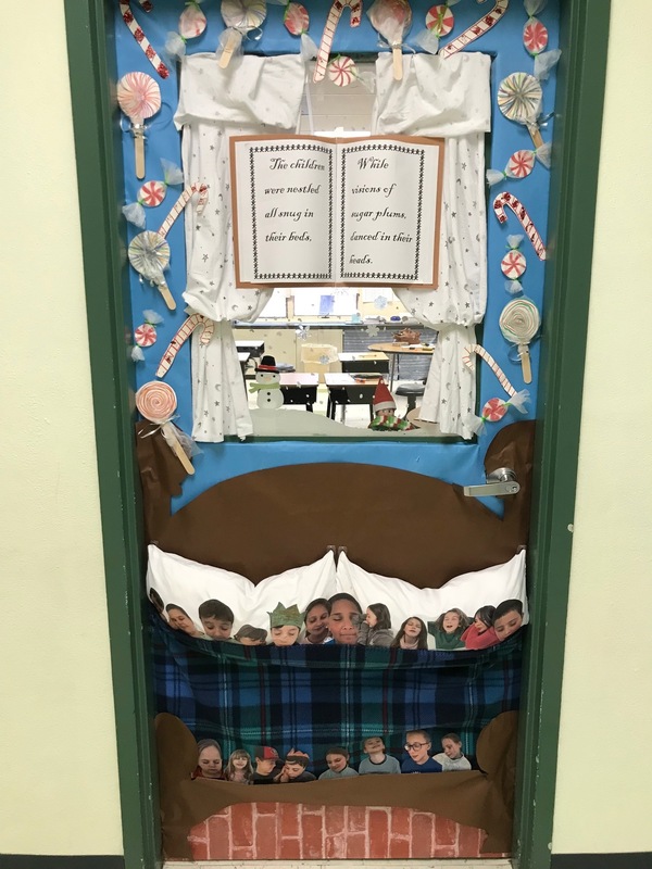 Door decorated as children in bed