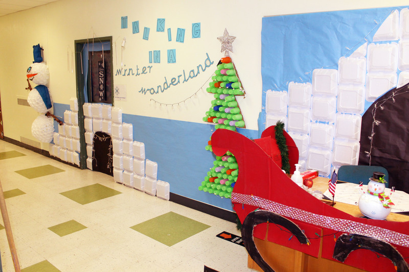 Door decorated as winter wonderland