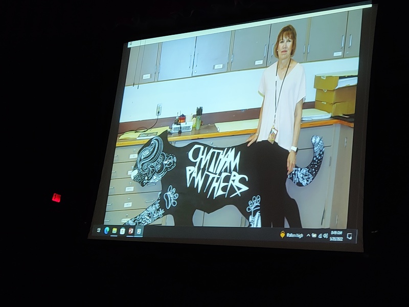 video screen showing Mrs. Barth