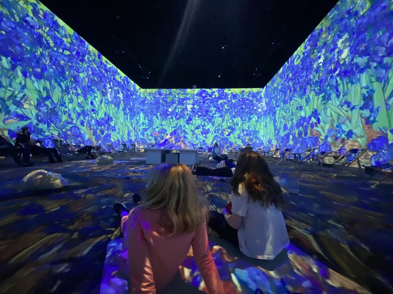 students sitting in immersive Van Gogh 360 digital projection room
