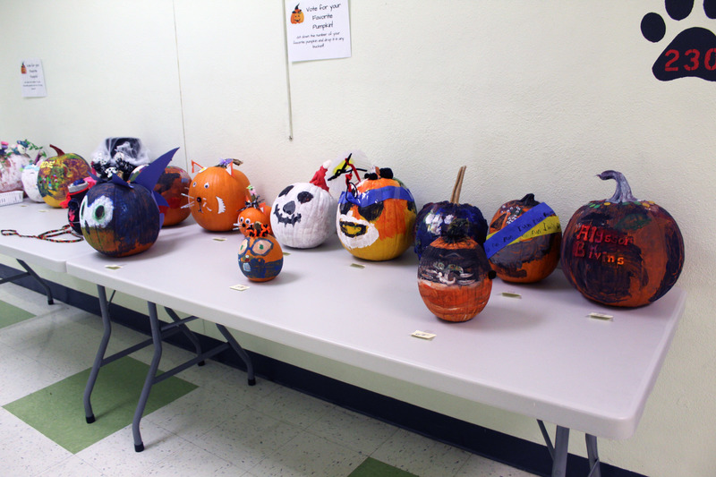 decorated pumpkins on tables